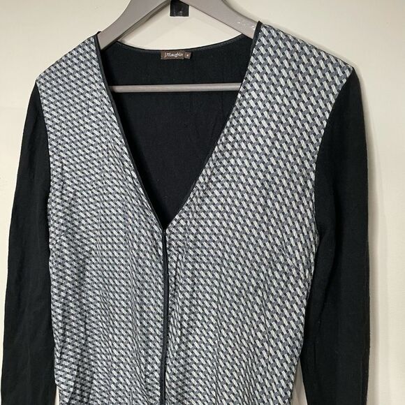 J. McLaughlin Black Cotton Modal Cardigan with snap Button Silk Front Panel - Picture 2 of 7